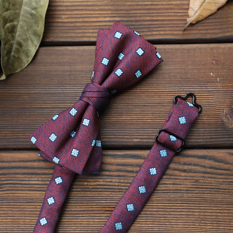 Men's British Striped Floral Bow Tie - Burgundy Cubic - image 8