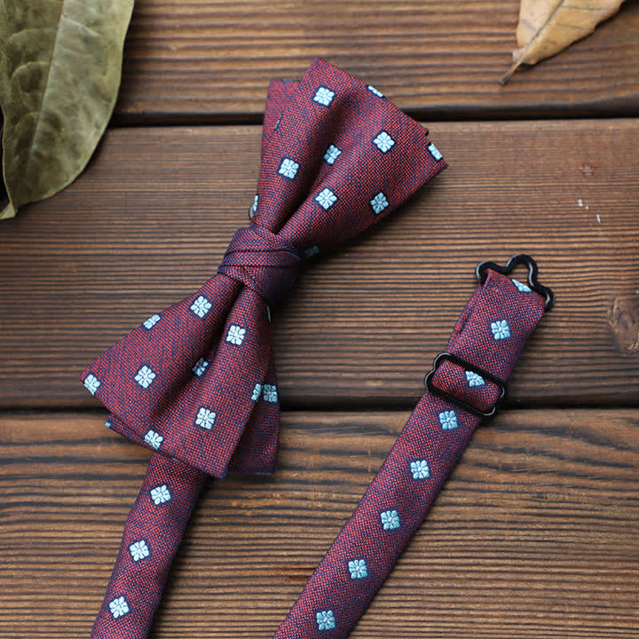 Men's British Striped Floral Bow Tie - Burgundy Cubic - image 8