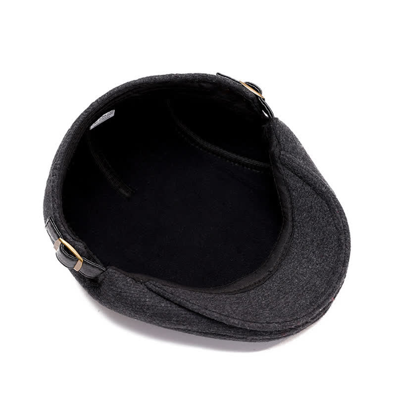 Leather Adjustable Buckle Flat Beanie Cap Beret - image 6