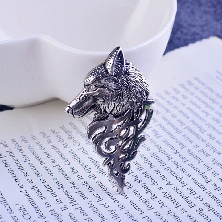 Men's Glamorous Hollow Wolf Head Brooch - image 1