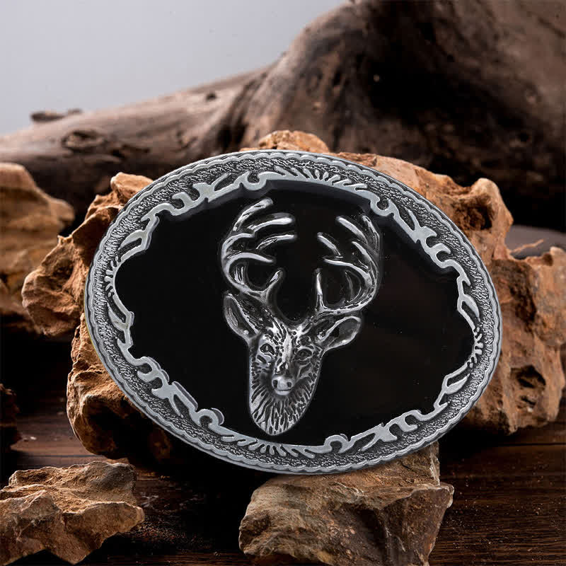 Men's DIY Black Deer Head Buckle Leather Belt - Deer - Without Belt - image 0