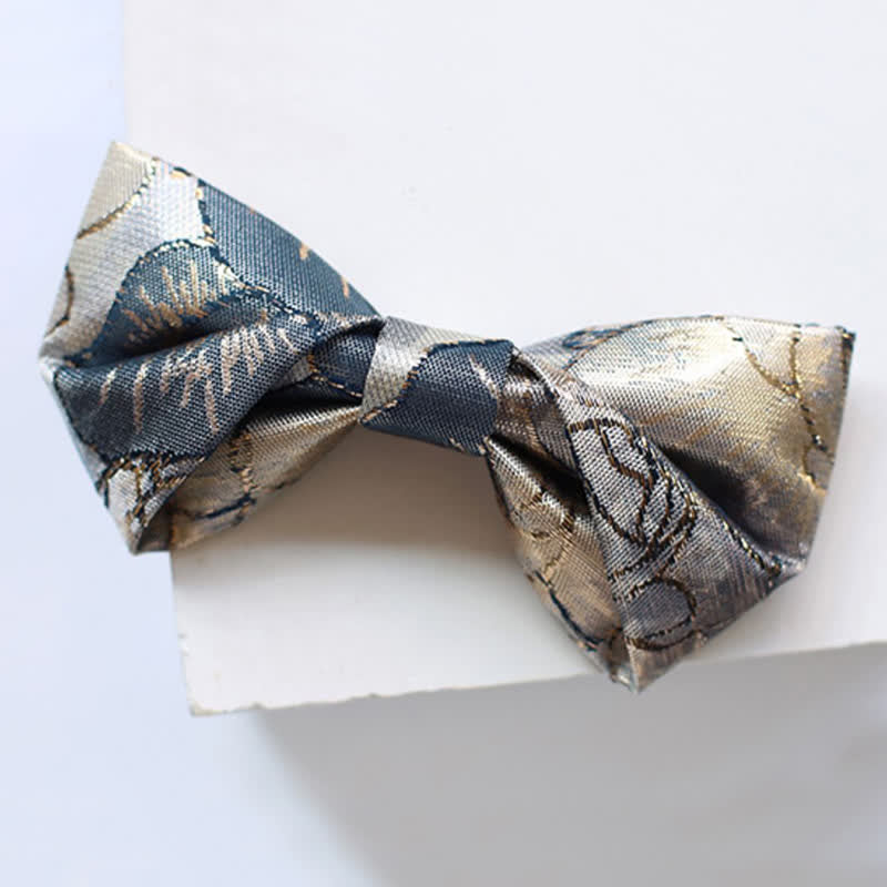 Men's Glittering Gold & Blue Floral Bow Tie - Twist - image 4