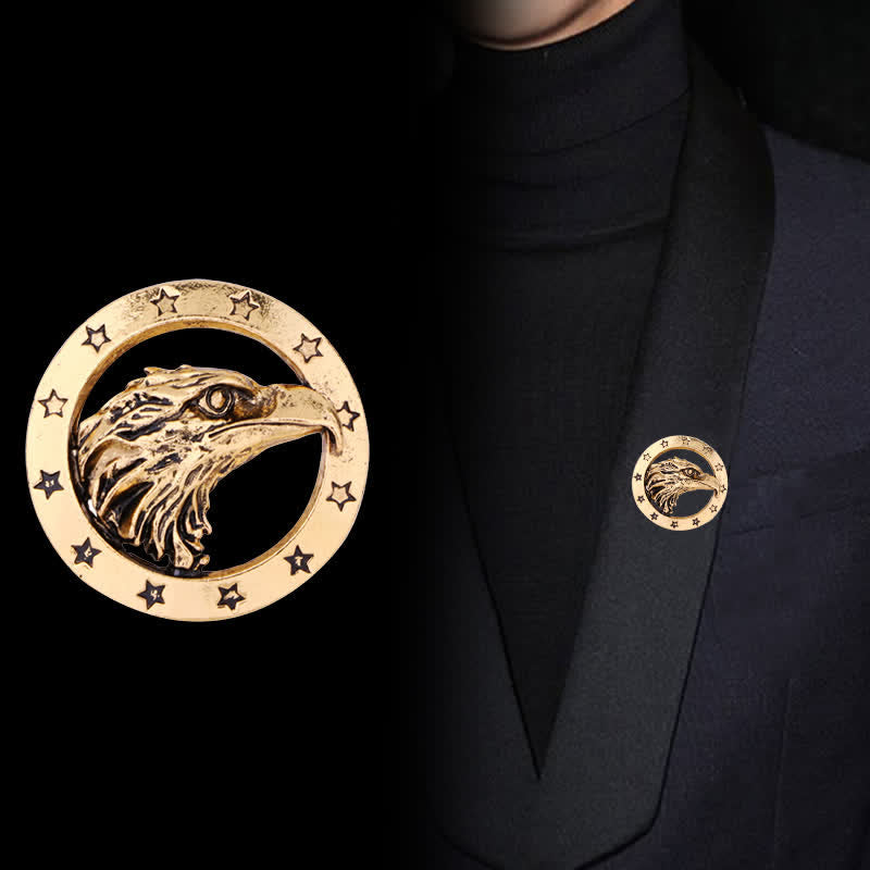 Men's Circle Hawk Head Brooch - image 0