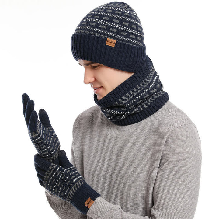 3Pcs Loose Double Layer Knit Hat Scarf Gloves Set - Navy - Adjustable (22"-23 5/8") - image 0