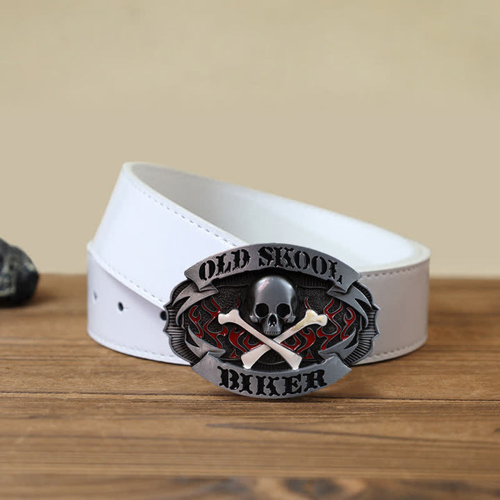 Men's DIY Skull Biker Cross Bone Buckle Leather Belt - Skull - White PU Belt (40) - image 4