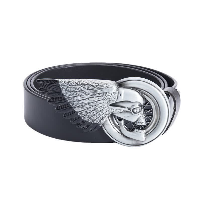 Men's Gothic Eagle Skull Leather Belt - Black - 46 - image 7