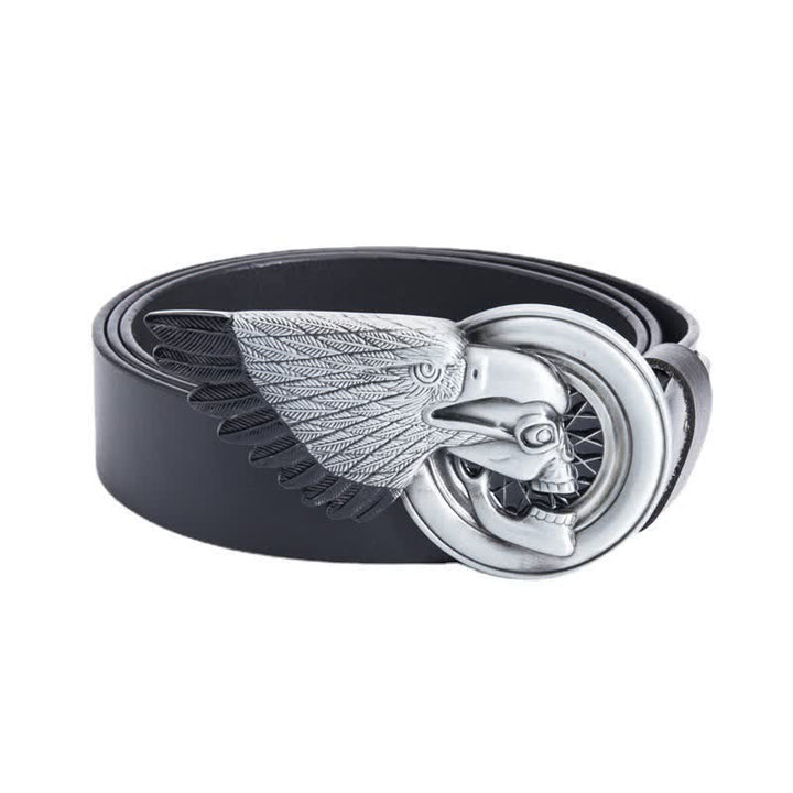 Men's Gothic Eagle Skull Leather Belt - Black - 46 - image 7