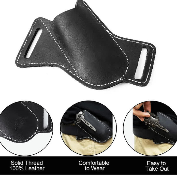 EDC Folding Knife Sheath Leather Holster Belt Bag - image 1