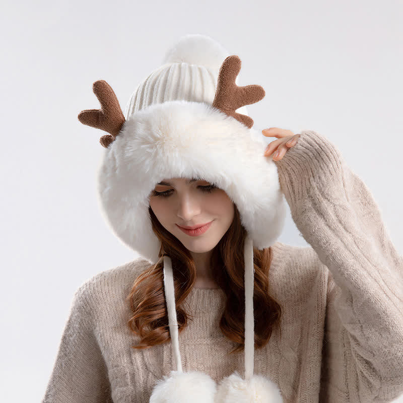 Women's Cute Deer Horn Pompom Knitted Hat - image 8