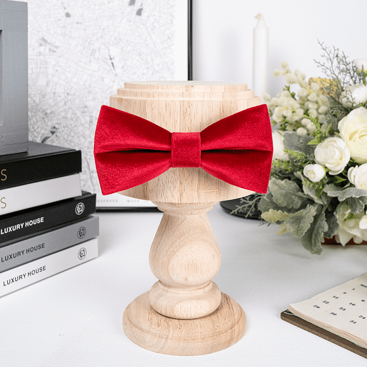 Men's Bright Red Solid Color Velvet Bow Tie - image 2