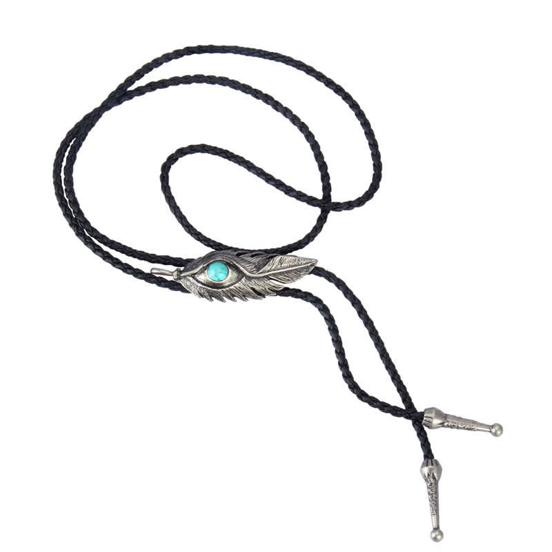 Blue Turquoise Stone Inlay Feather Shape Bolo Tie - image 5