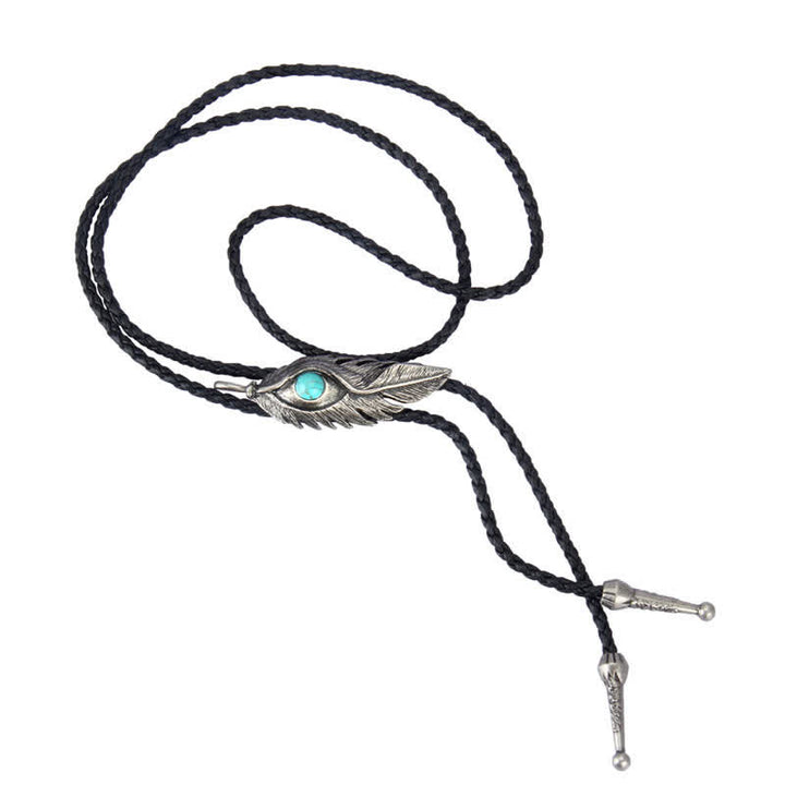 Blue Turquoise Stone Inlay Feather Shape Bolo Tie - image 5