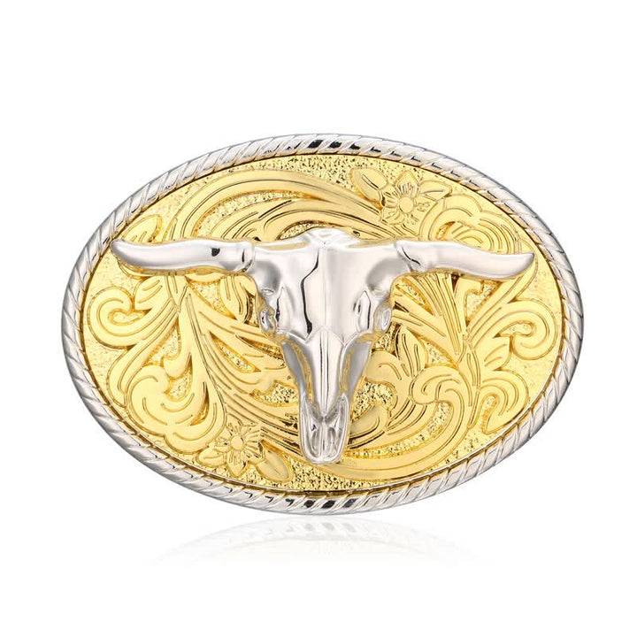 Men's DIY Shining Golden Bull Head Buckle Leather Belt - image 3