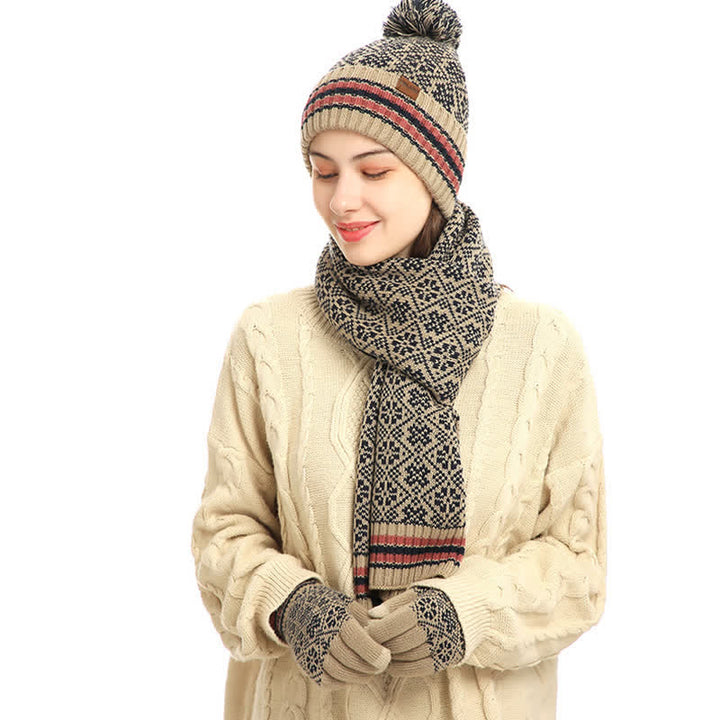 3Pcs Unisex Snowflake Hat Scarf Touchscreen Gloves Set - image 11