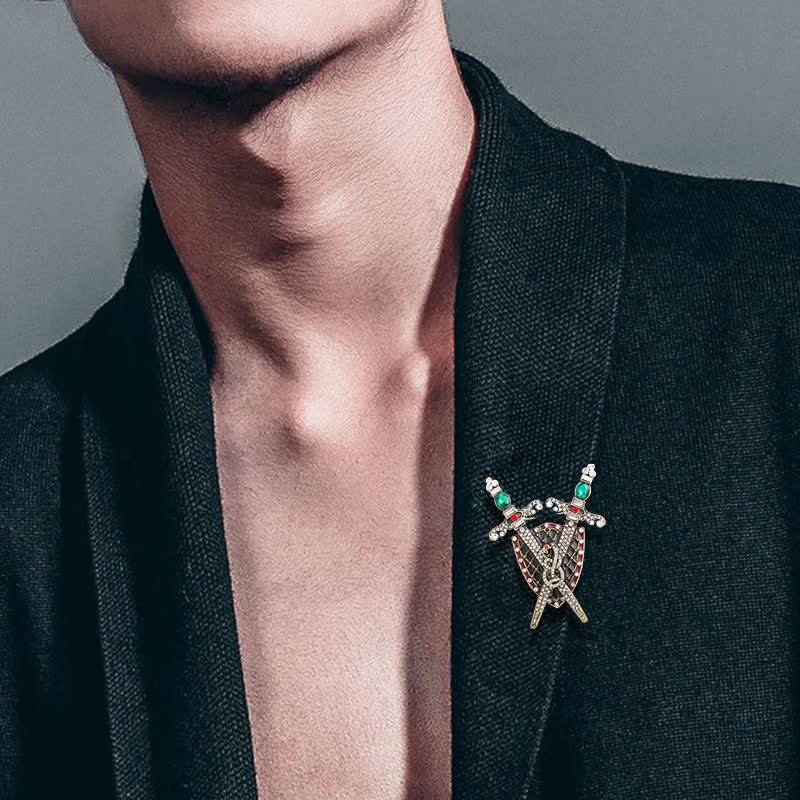 Men's Warrior Sword And Shield Brooch - image 2