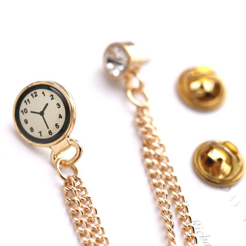 Men's Vintage Badge Clock Chain Brooch - image 7