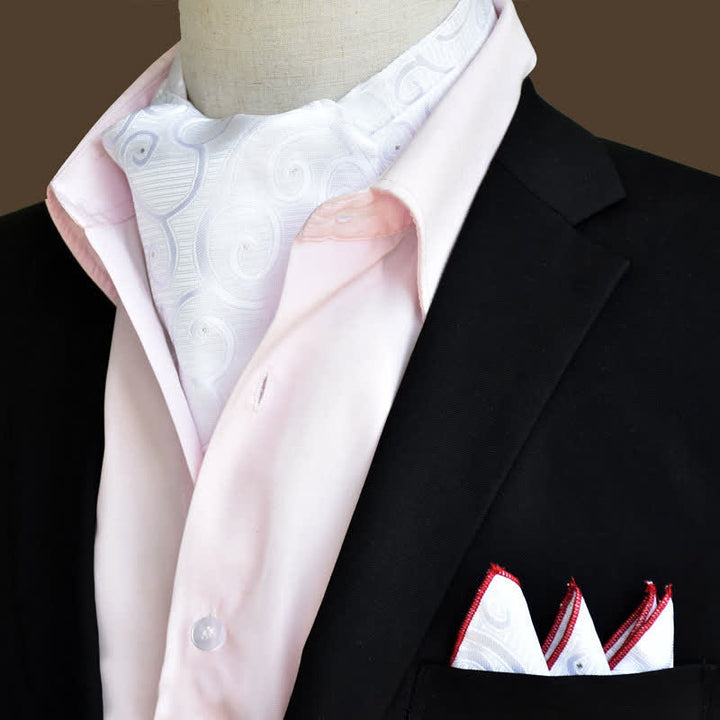 2Pcs White Luxury Floral Paisley Pocket Square and Cravat Set - White - image 0