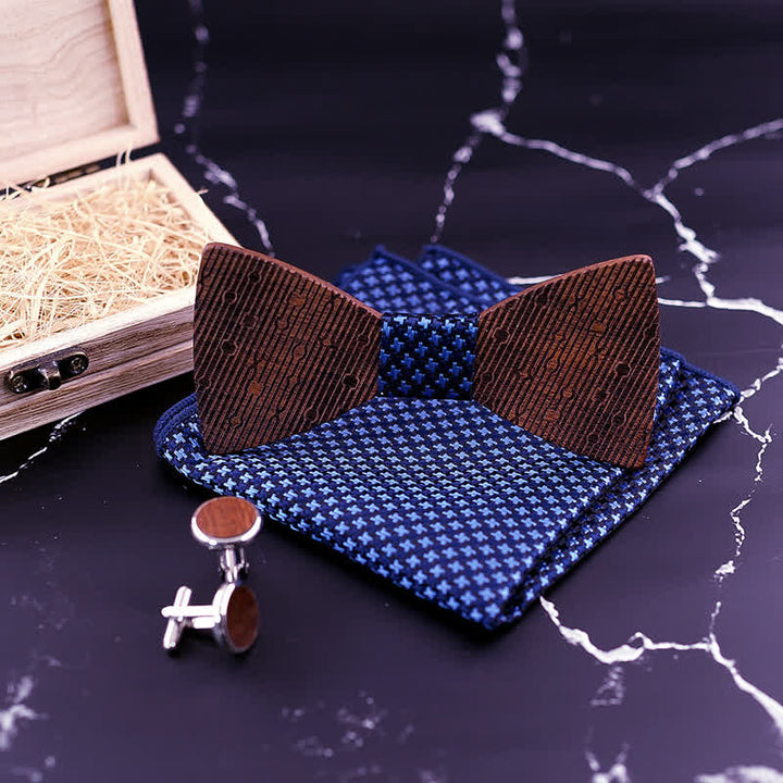 3Pcs Men's Hollow Leaves-shaped Wooden Bow Tie Set - image 3