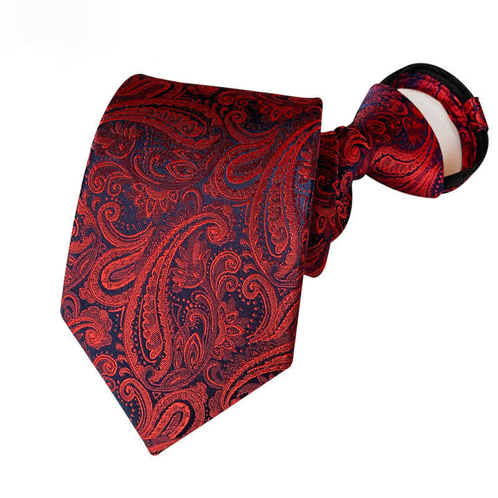 Men's Retro Paisley Zipper Tie Floral Necktie - Red - image 6