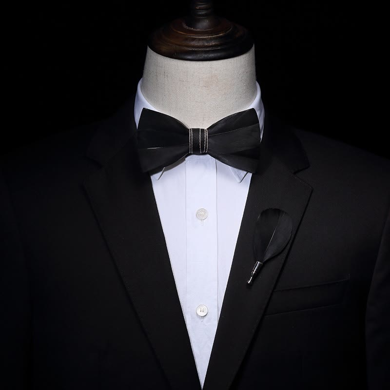 Black Noble Feather Bow Tie with Lapel Pin - image 1