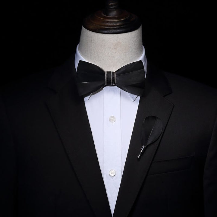 Black Noble Feather Bow Tie with Lapel Pin - image 1