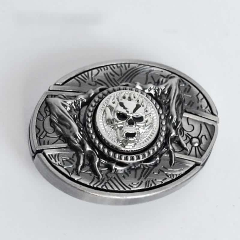 Men's Rotating Skull Leather Belt With Folding Knife - image 4