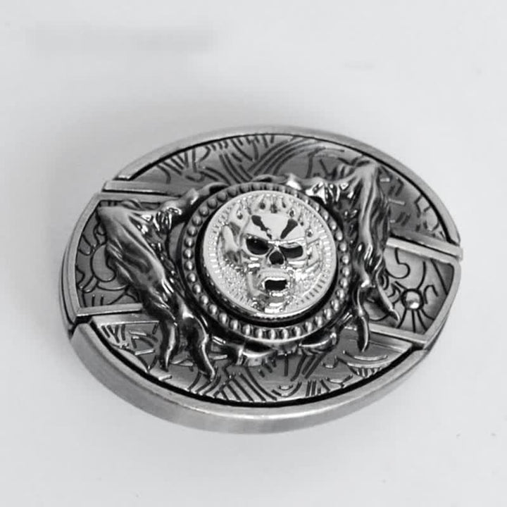 Men's Rotating Skull Leather Belt With Folding Knife - image 4