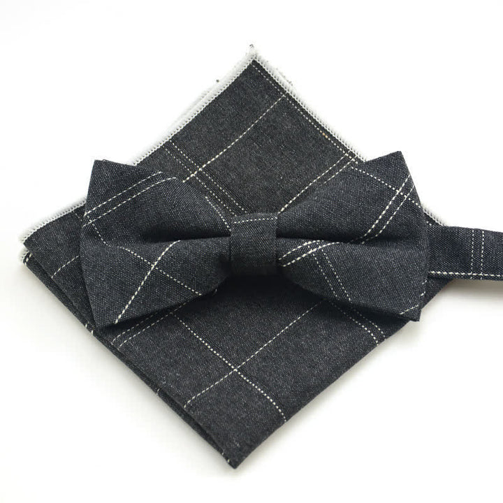 2Pcs Men's Classic Plaid Bow Tie Set - Gray - image 0