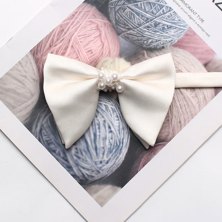 Men's Graceful Ivory White Pearls Flower Bow Tie - Style #4 - image 7