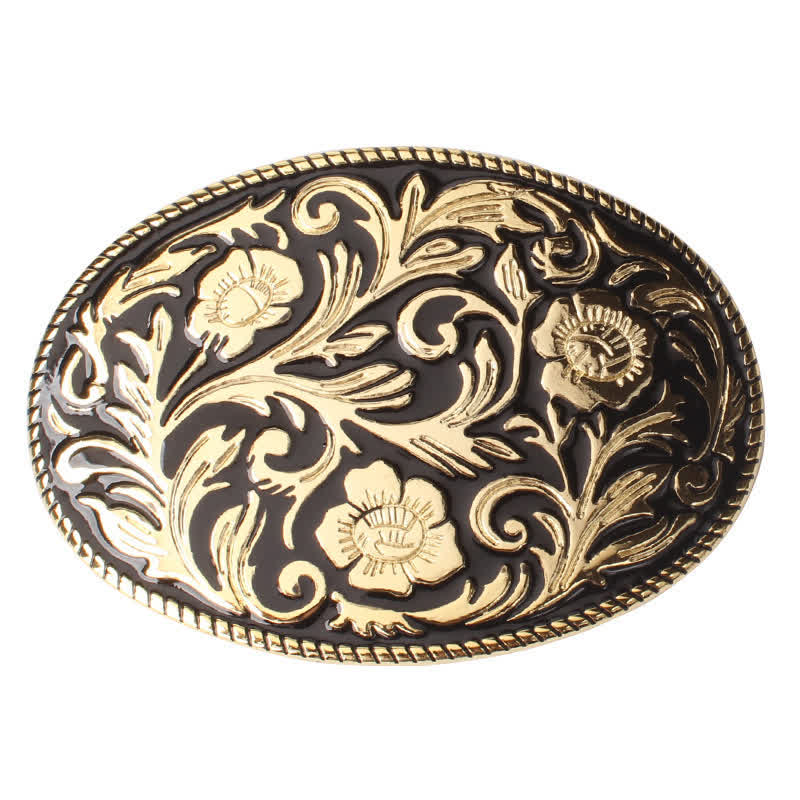 Men's DIY Classical Floral Oval Buckle Leather Belt - Antique Gold - Without Belt - image 3