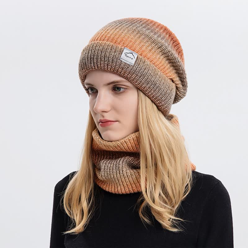 2Pcs Stretchy Gradient Color Hat Loop Scarf Set - image 2