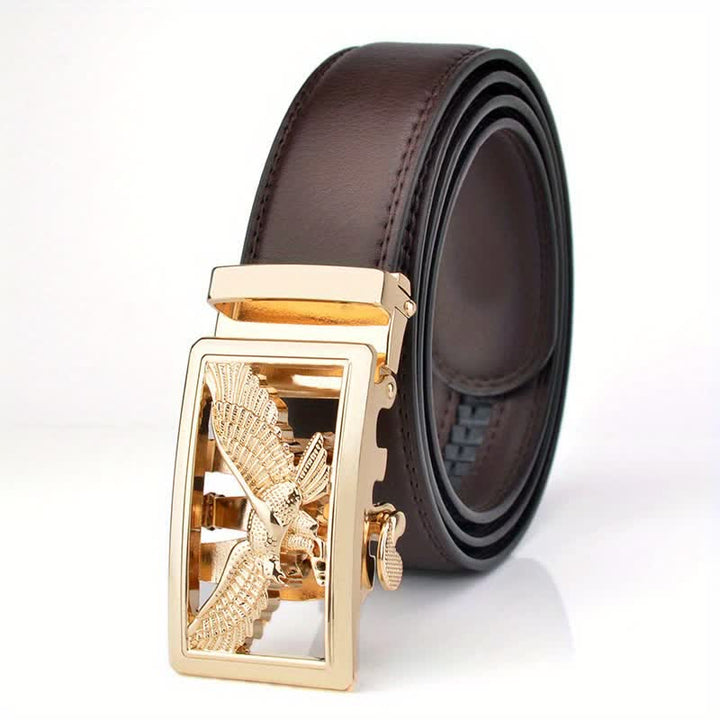 Men's Hollow Flying Hawk Eagle Decor Leather Belt - Brown - 46 - image 5