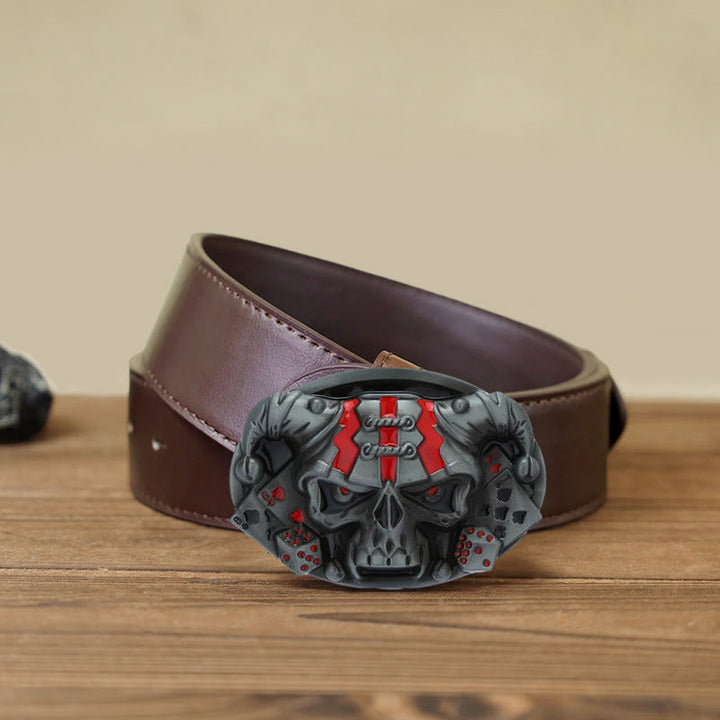Men's DIY Skull Clown Joker Buckle Leather Belt - Antique Silver - Brown PU Belt (40) - image 15