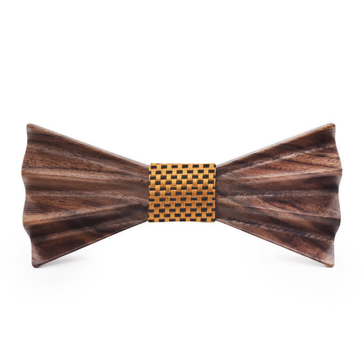 Men's Dark Stereo 3D Folded Wooden Bow Tie - Yellow - image 5
