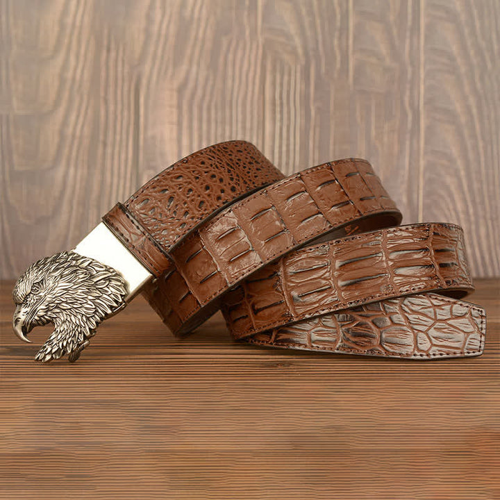 Men's Eagle Head Crocodile Embossed Leather Belt - image 20