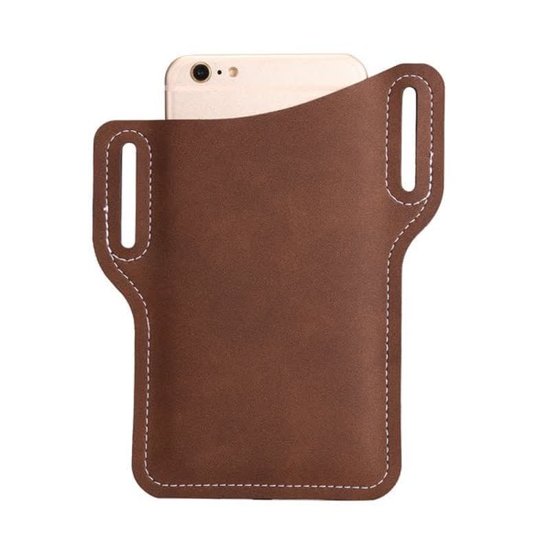 Mobile Phone Holster Leather Loop Case Belt Bag - Dark Brown - image 2