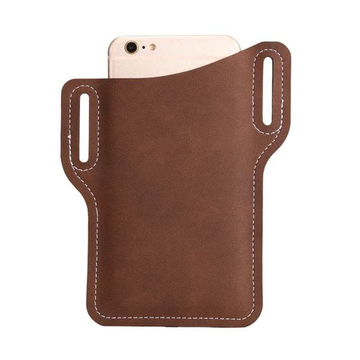 Mobile Phone Holster Leather Loop Case Belt Bag - Dark Brown - image 2