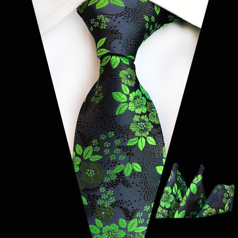 2Pcs Men's Plum Blossoms Floral Necktie Set - LimeGreen - image 14