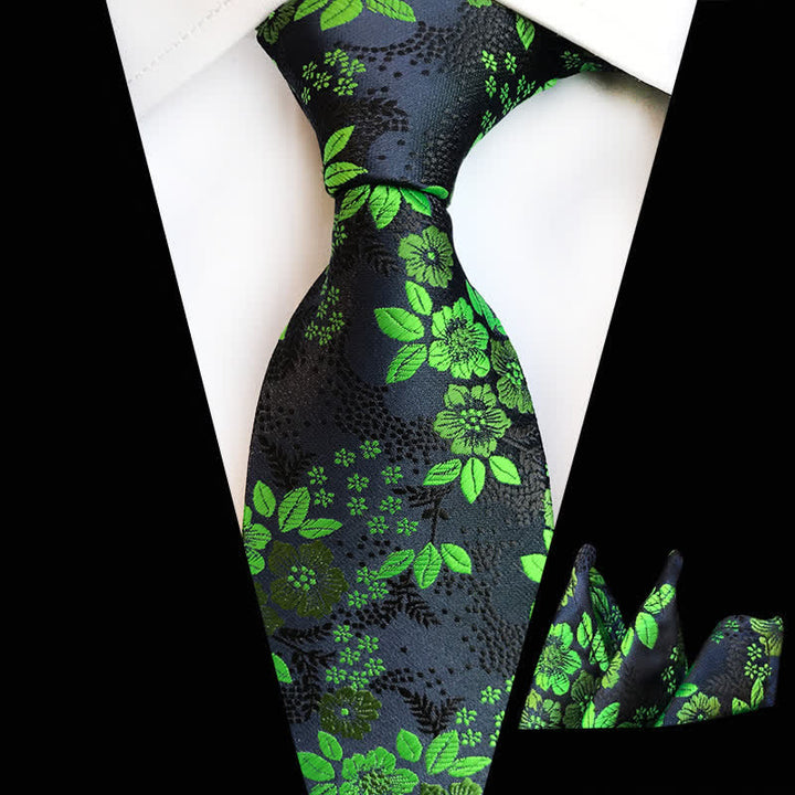 2Pcs Men's Plum Blossoms Floral Necktie Set - LimeGreen - image 14