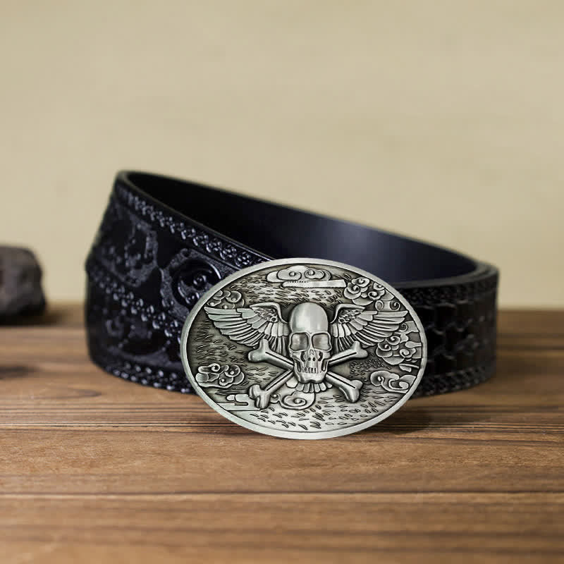 Men's DIY Skull Angel Creative Beer Holder Buckle Leather Belt - Silver - Black Carved Belt (40) - image 20