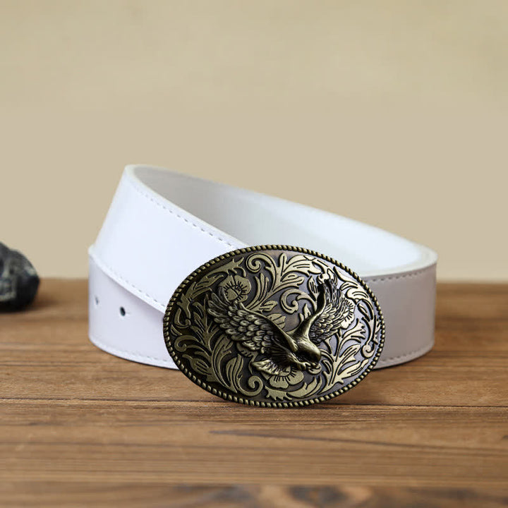 Men's DIY Animal Flying Eagle Buckle Leather Belt - Antique Bronze - White PU Belt (40) - image 9