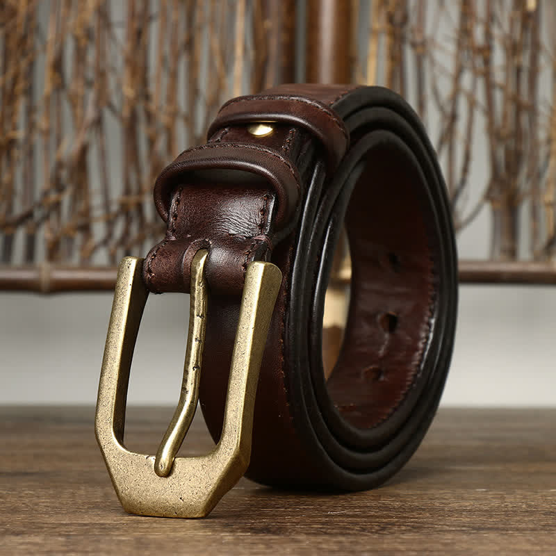 Men's Rectangular Buckle Glossy Leather Belt - image 7