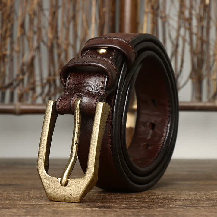 Men's Rectangular Buckle Glossy Leather Belt - image 7