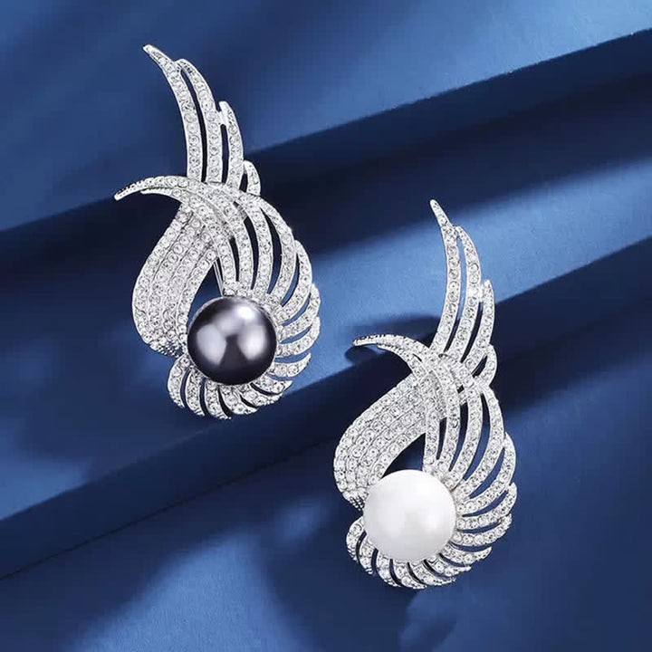 Women's Angel Wing Feather Pearl Brooch - image 3