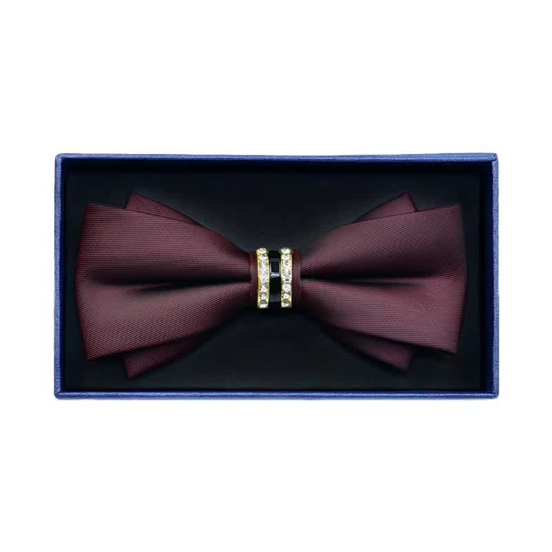 Men's Rhinestone Metal Matte Bow Tie - Arch - Burgundy - image 6