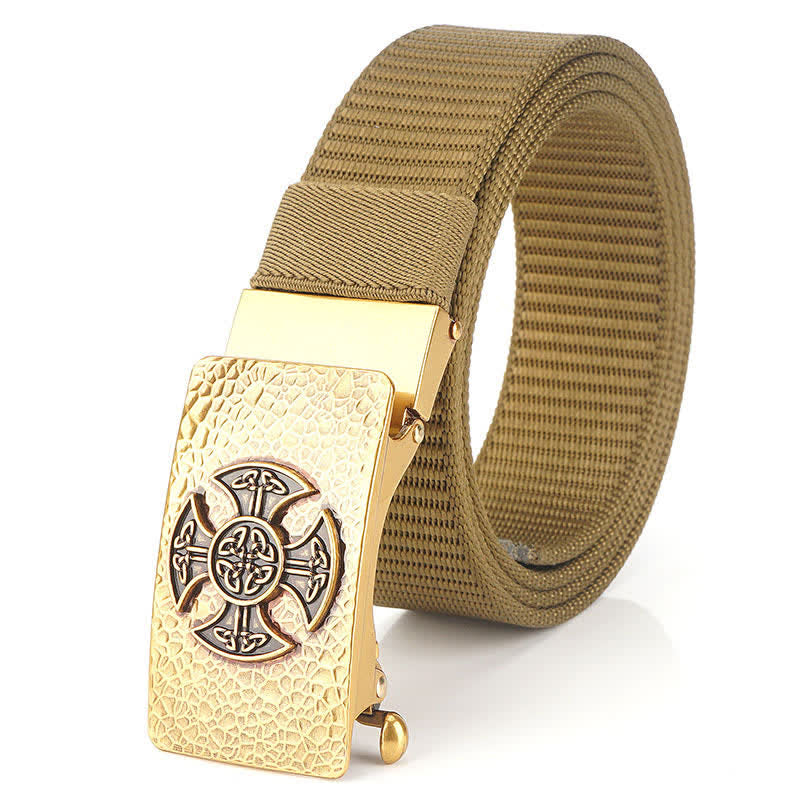 Men's Retro Style Leisure Nylon Belt - Khaki / Gold - 48" - image 10