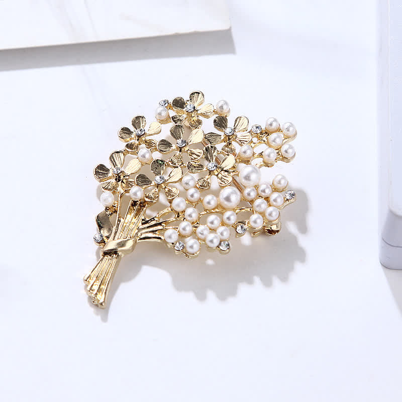 Women's Pearl Bouquet Of Gold Flowers Brooch - image 5
