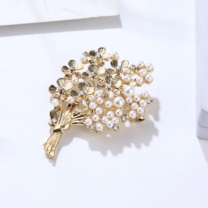 Women's Pearl Bouquet Of Gold Flowers Brooch - image 5
