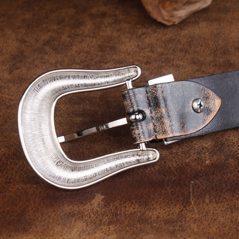 Unisex Vintage Small Rose Embossing Leather Belt - image 3