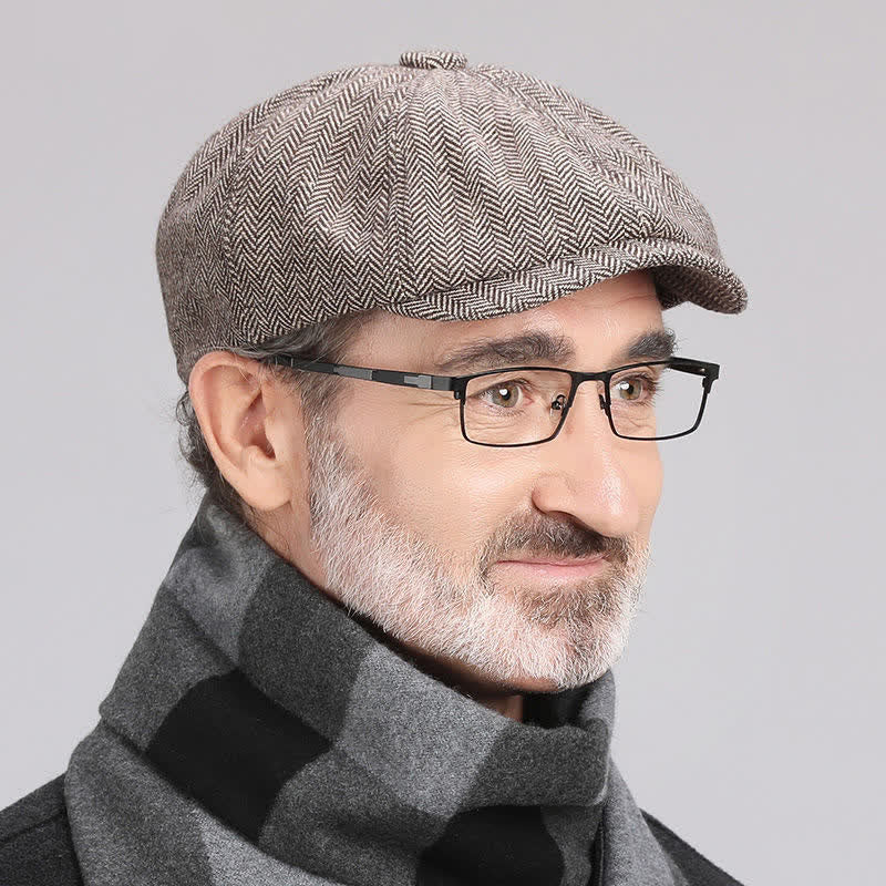 Men's Gentleman Herringbone Pattern Octagonal Beret Cap - image 1